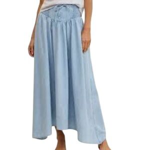 Aerie Corset Skirt Size M Denim Midi Ruched Smocked
